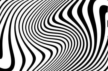 Abstract pattern. Texture with wavy, curves lines. Optical art background. Wave design black and white. Digital image with a psychedelic stripes. Twisted and distorted vector texture in trendy. Y2k 