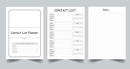 Editable Contact List Planner Kdp Interior printable template Design.