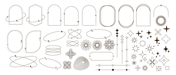 Modern minimalist aesthetic line elements, trendy frames with stars, geometric forms. © Idressart