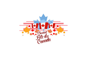Translation: Happy Canada Day. (fete du Canada) Maple Leaf Vector Illustration. Suitable for greeting card, poster and banner.