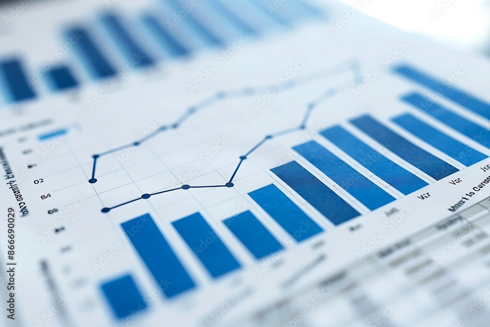 Poster close-up of a business graph with blue bars and a line chart