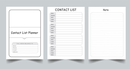 Editable Contact List Planner Kdp Interior printable template Design.