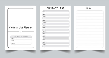 Editable Contact List Planner Kdp Interior printable template Design.