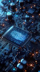 Fingerprint scanning and biometric authentication, processing of biometric for access personal data. AI generated illustration