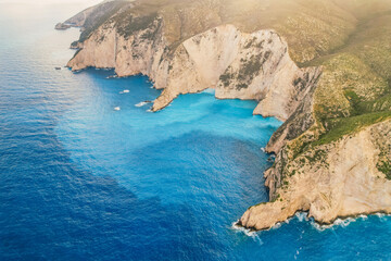 Obraz premium Zakynthos, Greece. Navagio Beach with sjipwreck in Ionian Sea. Beautiful views of azure sea water and nature with cliffs cave. Boat trip