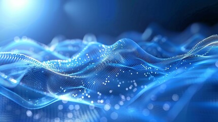Abstract blue technological background with dynamic digital waves.