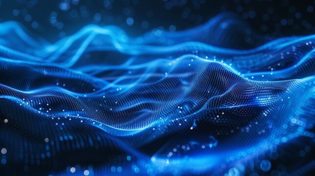 Abstract blue technological background with dynamic digital waves.
