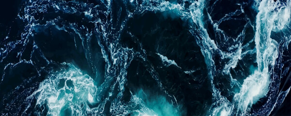 Dark water of the pacific ocean. Natural blue background. foam composition in the ocean.
