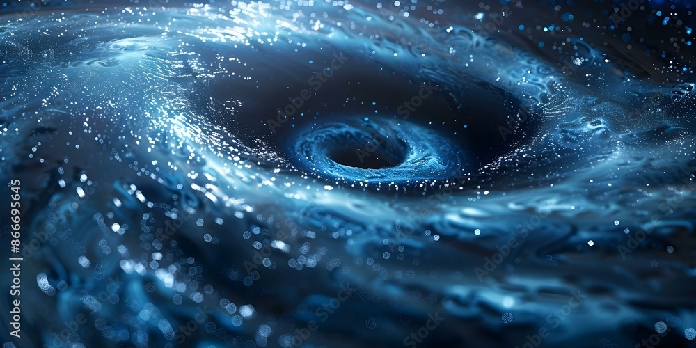 Poster the distorting effect of black holes on particle paths unpredictable trajectories. concept black hol