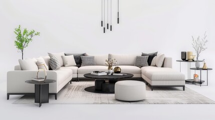 Modern living room interior in, Modern interior furniture. Sofa and table on white background.