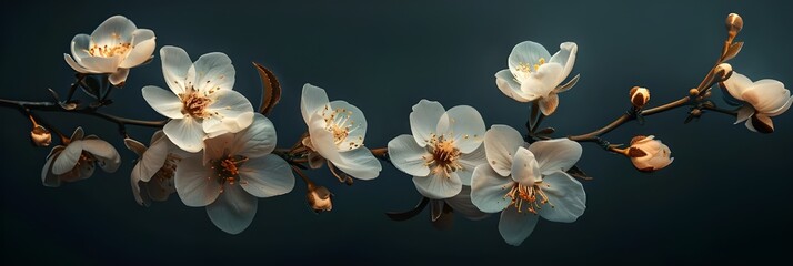 Elegant White Blossoms on Dark Background in Close-Up Shot