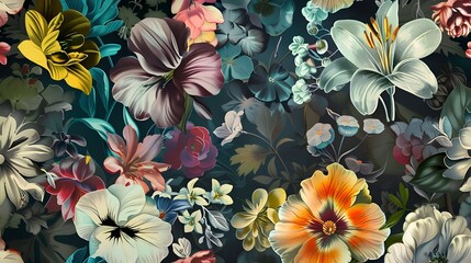 Colorful Floral Pattern with Detailed Botanical Elements