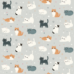Cats and doodles seamless pattern design