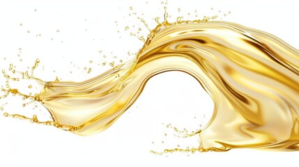 Fototapeta premium Golden liquid splash isolated on a white background, capturing fluid motion and elegance in dynamic form.