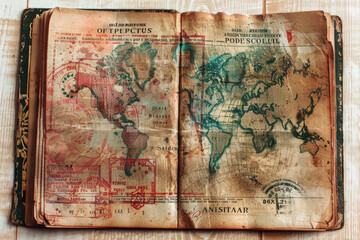 Fototapeta premium Official Passport Booklet with Watermarked Stamps and Security Printing Techniques