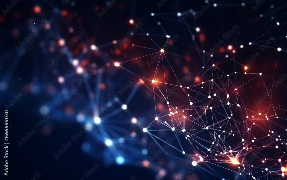 Poster abstract background of connecting dots and lines representing network connection, big data, technolo