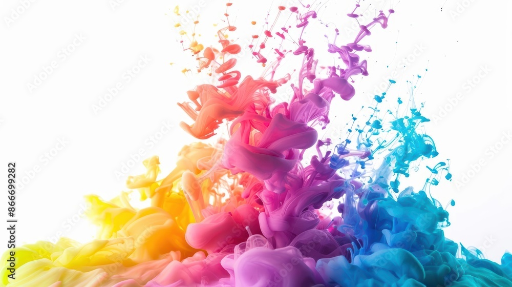 Poster vibrant splashes of colorful paint merging in water creating a captivating abstract image. perfect f