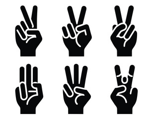Different human hands sign vector collection silhouettes isolated on white background