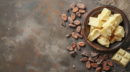 Fototapeta premium Organic cocoa butter with blank space for text