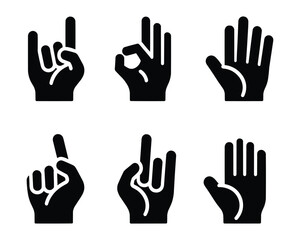 Different human hands sign vector collection silhouettes isolated on white background