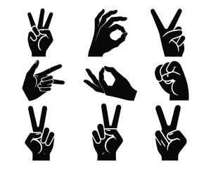 Fototapeta premium Different human hands sign vector collection silhouettes isolated on white background