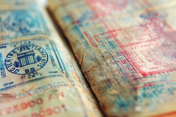 Fototapeta premium Official Passport Booklet with Watermarked Stamps and Security Printing Techniques