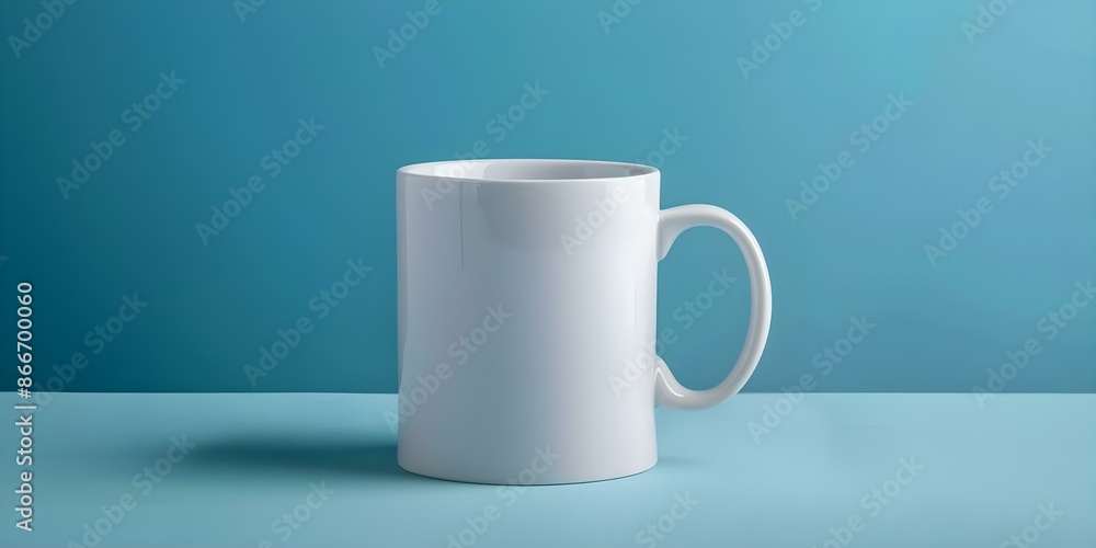 Poster graphicdesigned ceramic mug with minimalist style and uniform background for print simulation. conce