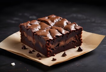 Chocolate, white chocolate and cream soft brownie macro isolated on dark background