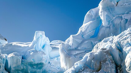 Glacier at the south pole against blue sky
