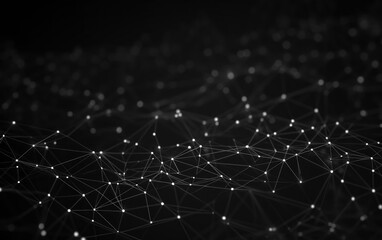 Abstract black background with connecting dots and lines. Network connection structure. Science, technology, and engineering background.