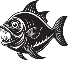 illustration of a piranha fish black and white