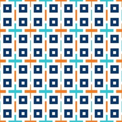 Geometric pattern with orange and blue shapes creating a repetitive design.