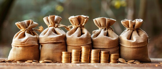 Precious Financial Savings Neatly Stacked Money Bags Filled with Gold Coins Symbolizing Wealth Management and Investment Strategies