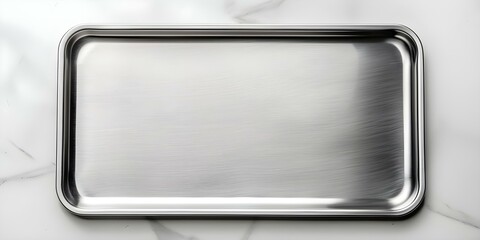 Rectangular stainless steel plate isolated on white background empty sign. Concept Product Photography, Stainless Steel Plate, White Background, Empty Sign, Isolated