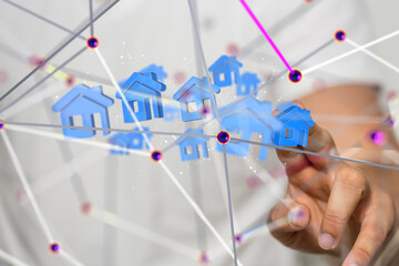 home data. Digital cyberspace with particles and Digital data network connections concept. - 3d
