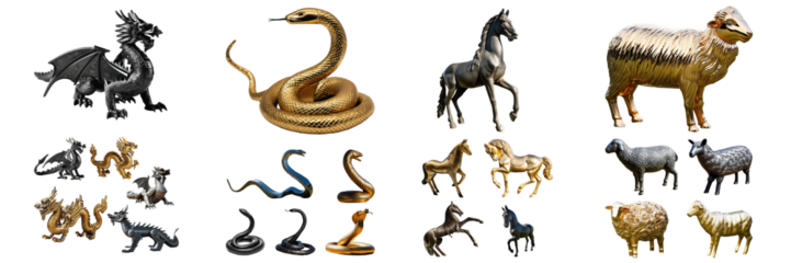 animal metal collection set zodiac sign isolated