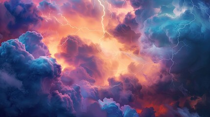 lightning with purple orange and black clouds background