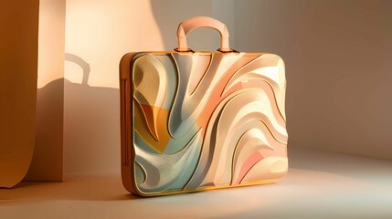 futuristic colorful leather briefcase, sculptural pattern, volumetric lighting, meticulously crafted scenes, Generative AI illustrations.