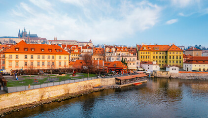 Prague castle from Old Town Bridge Tower on  Charles bridge  in Prague, Czech Republic.