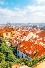 Naklejka premium View of the city Prague and the Vltava river with Charles bridge from prague castle, hradcany in Prague, Czech Republic.