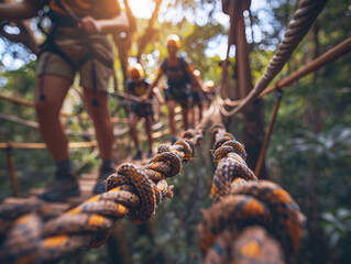 Team of Workers on High Ropes Course