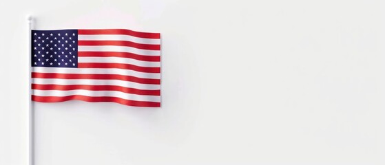 Fototapeta premium A conceptual depiction of the American flag waving proudly with stars and stripes, isolated with room for text on a clean background