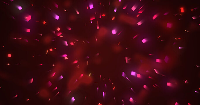 Shiny illuminating confetti falling seamless loop bg. Christmas greeting New Year celebration happy birthday multi-colored 3d. Defocused glamour burst anniversary winner explode overlay asset.