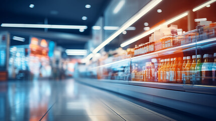 Obraz premium Panoramic image a supermarket with defocus effect.