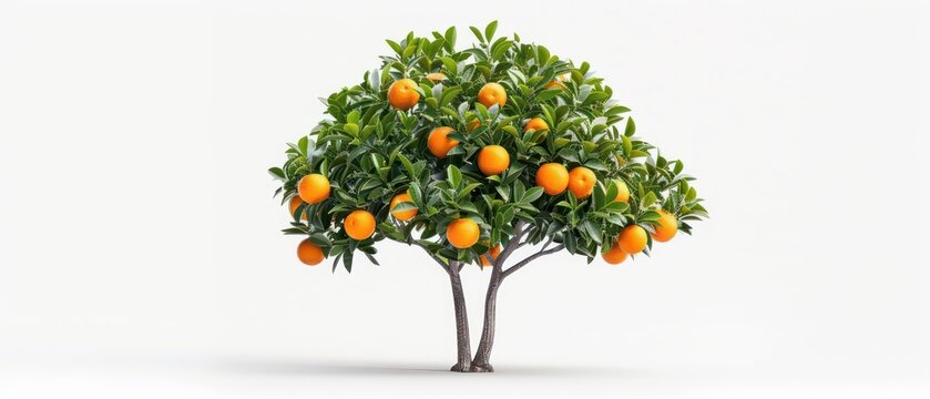 A conceptual image of a tangelo tree with its bright orange fruit, isolated on a white background