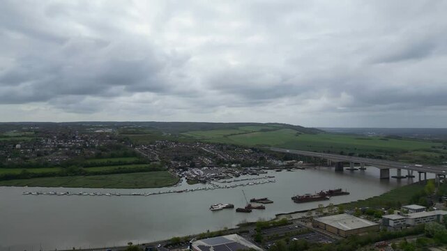 Aerial View of Strood Town of Rochester, Kent, England United Kingdom. April 20th, 2024