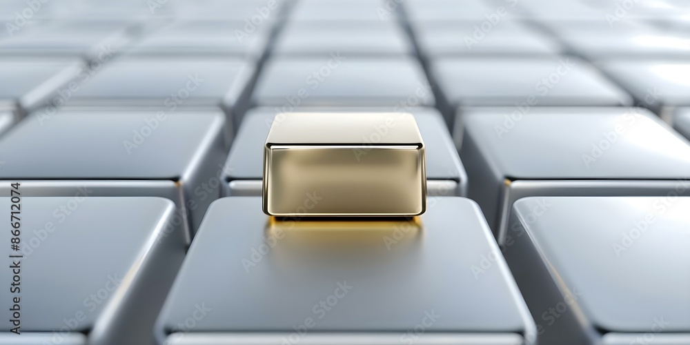 Poster elegant 3d silver rectangle button with golden metallic texture for web. concept web design, metalli