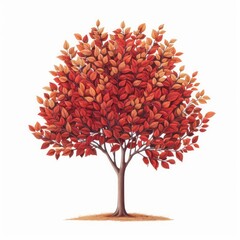 Naklejka premium A detailed depiction of a tupelo tree with vibrant autumn leaves, perfect for a botanical illustration isolated on a clean white backdrop