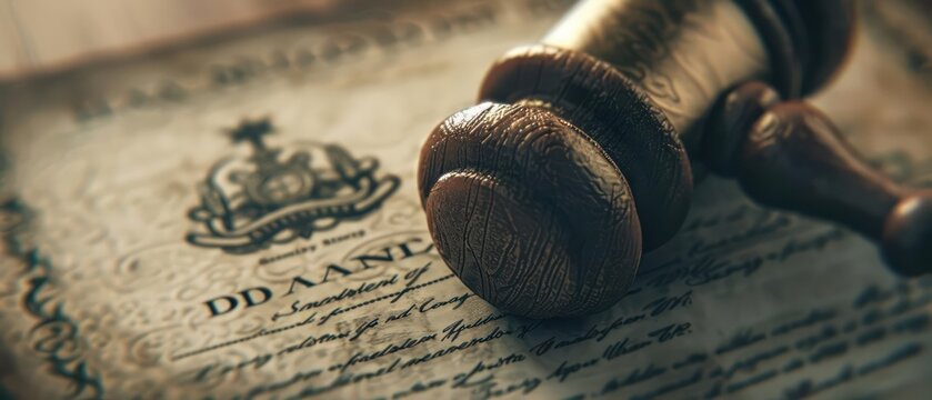 A detailed depiction of a warrant with a judges signature and a legal seal, perfect for a law enforcement banner with ample copy space