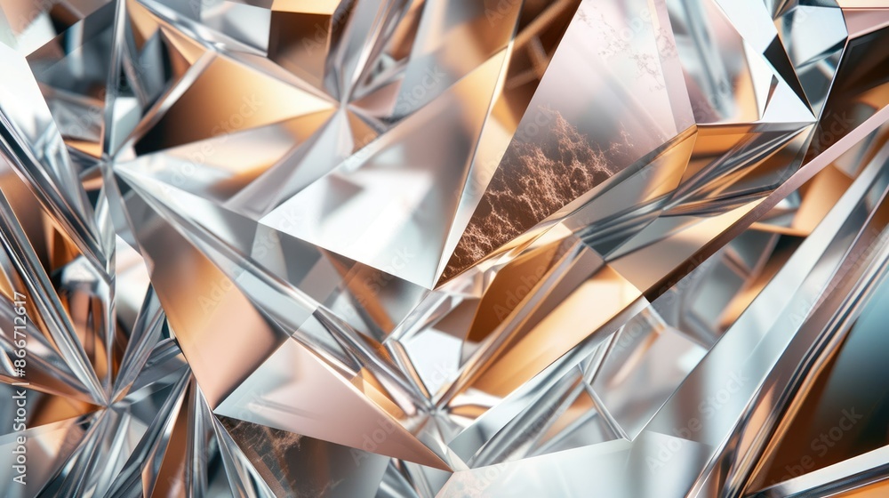 Poster abstract fluid shapes with metallic texture in soft hues of silver and gold creating a mesmerizing p